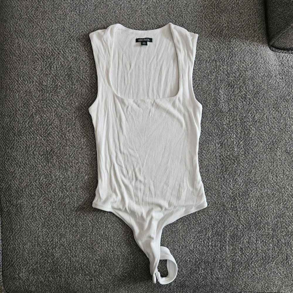 Wild Fable White Ribbed Square Neck Bodysuit Sleeveless Snap Closure‎ XXS
